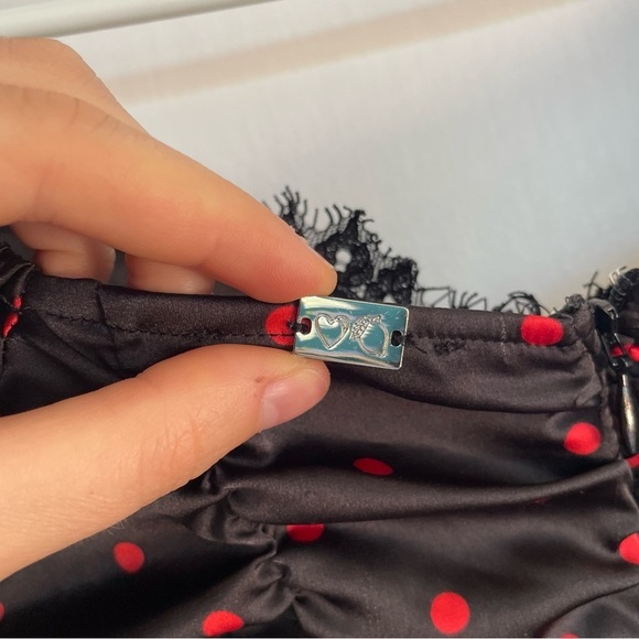 For Love and Lemons Melrose Polka Dot Dress Black Red Ruched Satin Blogger Fav S - Picture 10 of 15